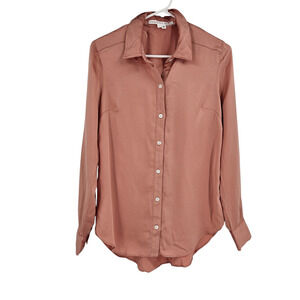 Veronica Beard Shirt Top Pink 100% Silk Satin Button Down Long Sleeve Size 4